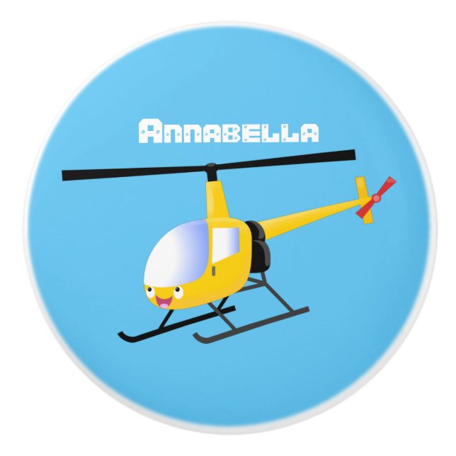 Cute gult lycklig tecknad helikopter knopp (Framsidan)