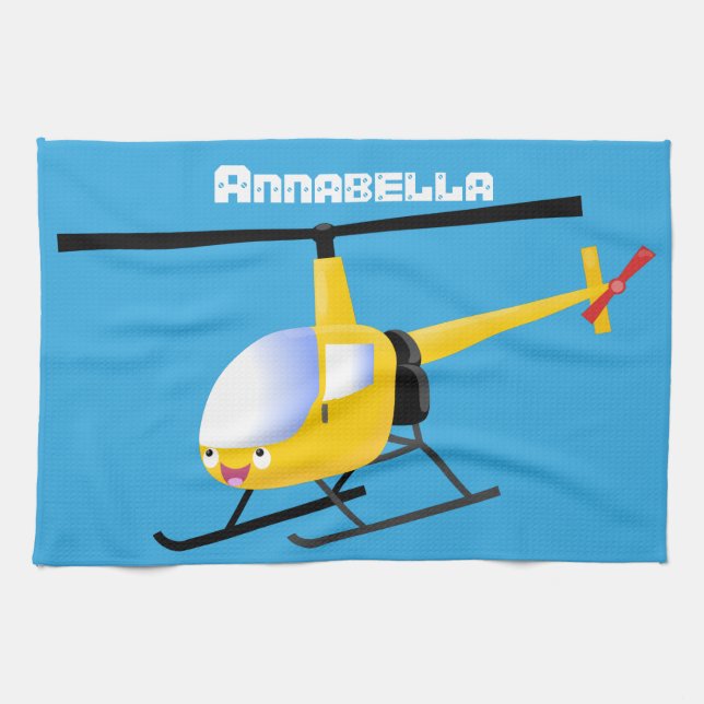 Cute gult lycklig tecknad helikopter kökshandduk (Horisontell)