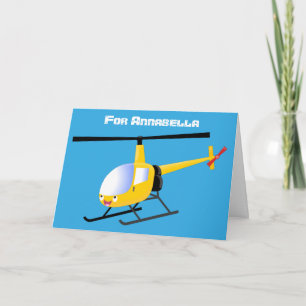 Cute gult lycklig tecknad helikopter kort
