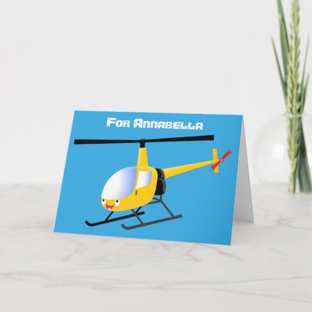 Cute gult lycklig tecknad helikopter kort (Framsida)