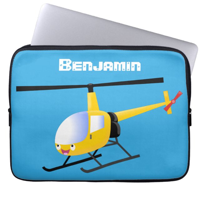 Cute gult lycklig tecknad helikopter laptop fodral (Framsidan)