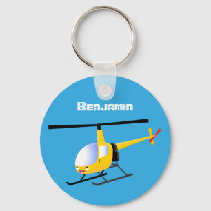 Cute gult lycklig tecknad helikopter nyckelring