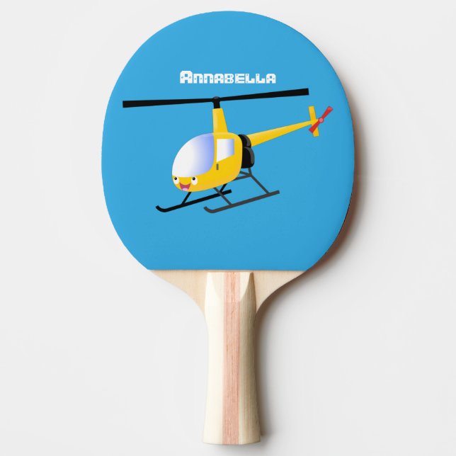 Cute gult lycklig tecknad helikopter pingisracket (Framsidan)