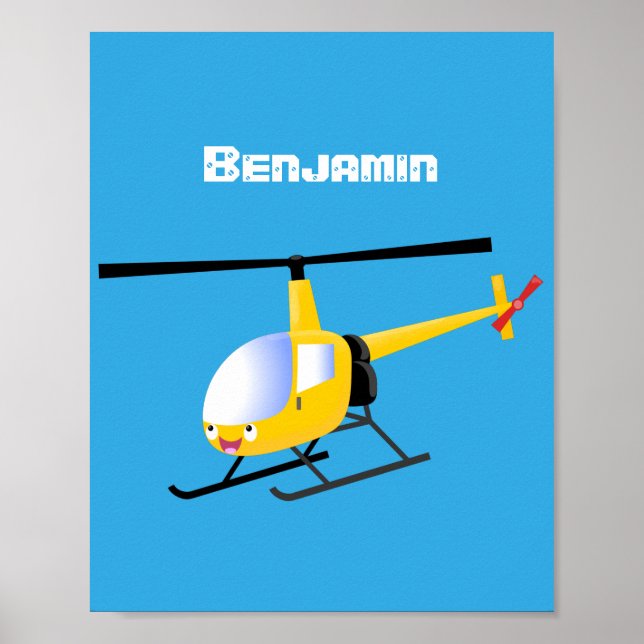Cute gult lycklig tecknad helikopter poster (Framsidan)