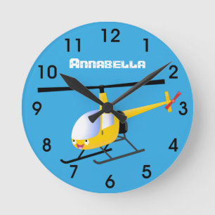 Cute gult lycklig tecknad helikopter rund klocka