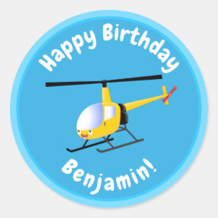 Cute gult lycklig tecknad helikopter runt klistermärke