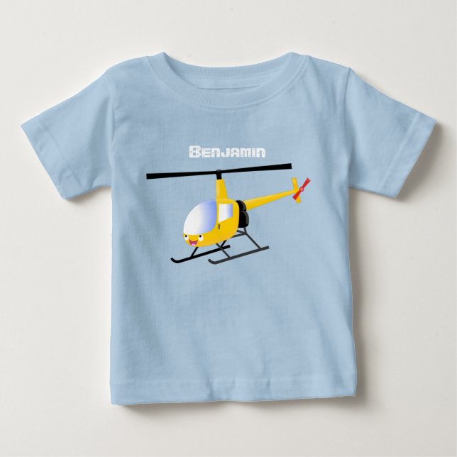 Cute gult lycklig tecknad helikopter t shirt (Framsida)