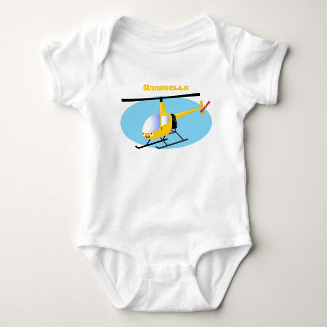 Cute gult lycklig tecknad helikopter t shirt (Framsida)