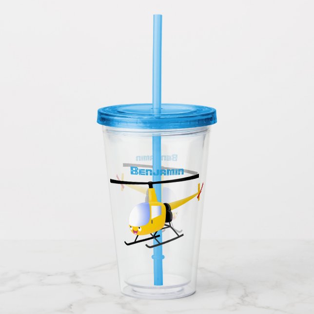 Cute gult lycklig tecknad helikopter take away mugg (Framsida)
