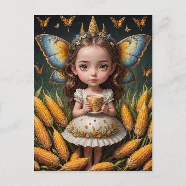 Cute Gult Maj Butterfly Fairy Vykort (Framsida)