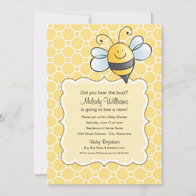 Cute Gult och Black Bumblebee Baby Shower Inbjudningar (Framsida)