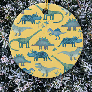 Cute Gult och Blue Dinosaurs Julgransprydnad Keramik