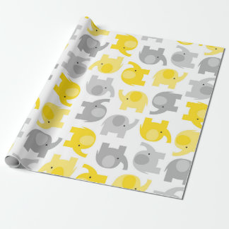 Cute Gult och Grått Baby Elephants Wrapping Papper Presentpapper