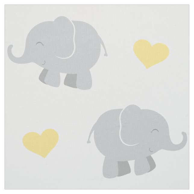 Cute Gult och Grått Elephants och Hearts Mönster Tyg (Provkarta)