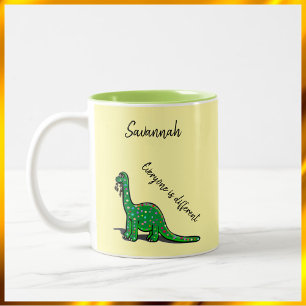 Cute Gult och Grönt Dinosaur Mugg