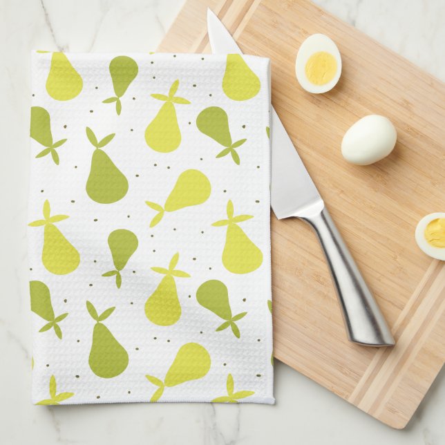 Cute Gult och Grönt Pears Fruit Mönster Kökshandduk (Vikt i Fjärdedel)
