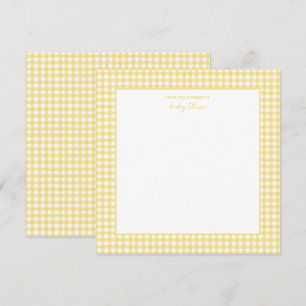 Cute Gult och vit gingham babydusch Tack Kort