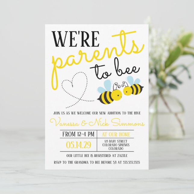 Cute Gult överordnad till Bee Baby Shower Inbjudningar (Stående Fram)