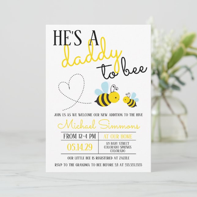 Cute Gult pappa till Bee Baby Shower Inbjudningar (Stående Fram)