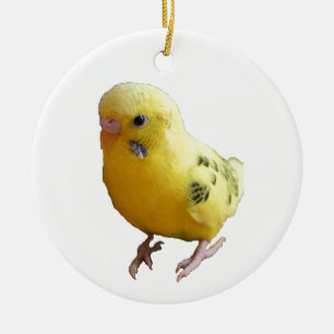 Cute Gult Parakeet Friendly Pet Bird Photographic Julgransprydnad Keramik