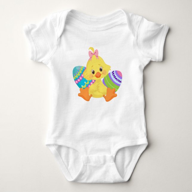 CUTE GULT PÅSK CHICK MED PÅSKÄGG T SHIRT (Framsida)
