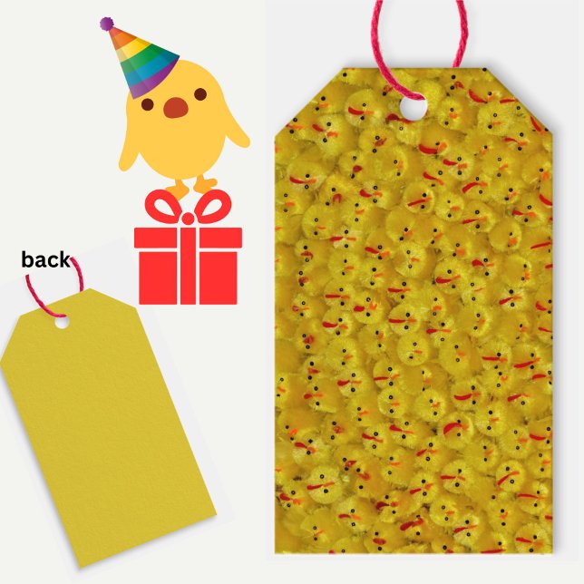 Cute Gult Påsk Chick Mönster Gift Märkre Presentetikett (A cheerful yellow baby chick pattern gift tag, great for Easter or year-round.)
