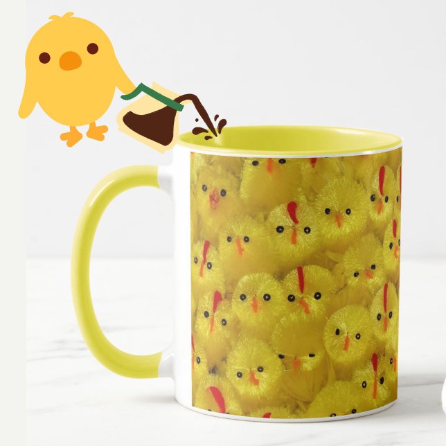 Cute Gult Påsk Chickar Leksak Modern Mönster Mugg (A cheerful, yellow baby chicks pattern mug, to liven up coffee/tea time at Easter or year-round.)