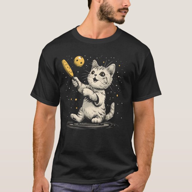 Cute Gult Pickleball Paddle, Boll Cat på Pickleb T Shirt (Framsida)