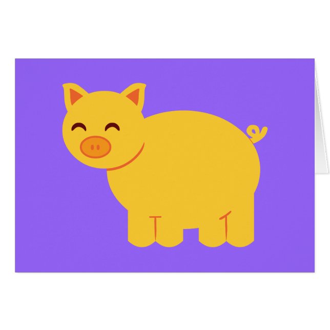 Cute Gult Piggy Hälsningskort (Framsidan Horizontal)