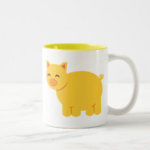Cute Gult Piggy Två-Tonad Mugg
