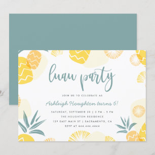 Cute Gult Pineapple Luau Födelsedagsfest Inbjudningar