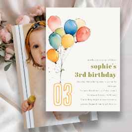 Cute Gult Red Grönt Ballods Kids Photo Birthday Inbjudningar