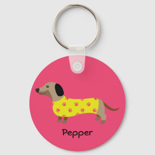 Cute Gult & Rosa Dachshund Hund Funny Nyckelring