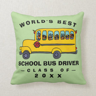 Cute Gult School Buss Worlds Best Buss Driver Kudde
