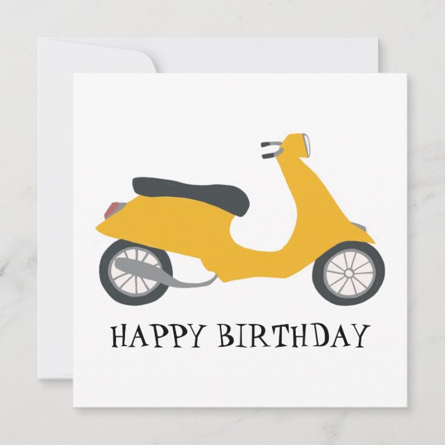 Cute Gult Scooter Birthday ANPASSAT IT-kort (Framsida)