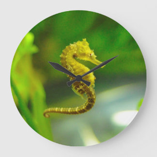 Cute Gult Sea Horse Ocean Life Clock Stor Klocka