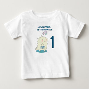 Cute Gult Smiling Dinosaur 1:a födelsedag T Shirt