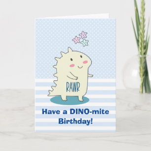 Cute Gult Smiling Dinosaur Illustration Birthday Kort