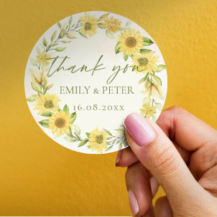 Cute Gult Solros Blommigt Bröllop Tack Runt Klistermärke
