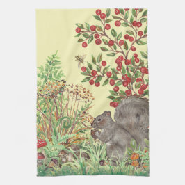 Cute Gult Squirrel Woodland Scene Fall Harvest Kökshandduk
