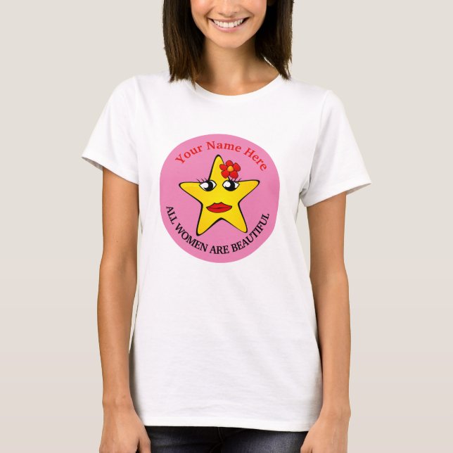 Cute gult Star Girl Power Women är vackra T Shirt (Framsida)