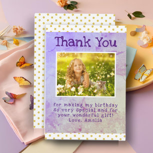 Cute Gult Star Mönster Girl Photo Birthday Tack Kort