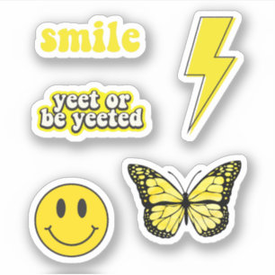 Cute Gult Sticker, Blixt Bult, Butterfly Klistermärken