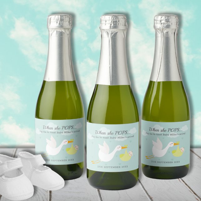 Cute Gult Stork Bundle Pop it Mini (Cute yellow stork bundle Pop It personalized mini champagne bottle labels)
