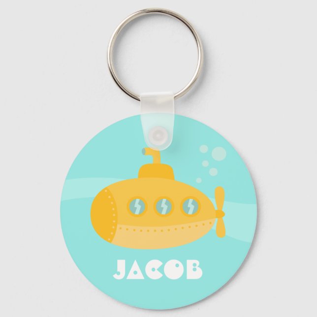 Cute Gult SubMarine Kids Personlig Keychain Nyckelring (Framsida)