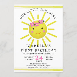 Cute Gult Sunshine 1:a födelsedagen Party Inbjudningar