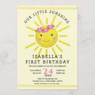 Cute Gult Sunshine First Födelsedagsfest Inbjudningar