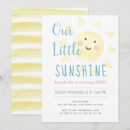 Cute Gult Sunshine Girl 1st Birthday Party Inbjudningar