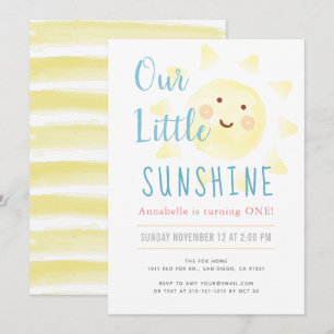 Cute Gult Sunshine Girl 1st Birthday Party Inbjudningar