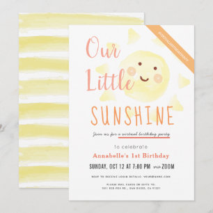 Cute Gult Sunshine Girl Virtuell Birthday Inbjudningar